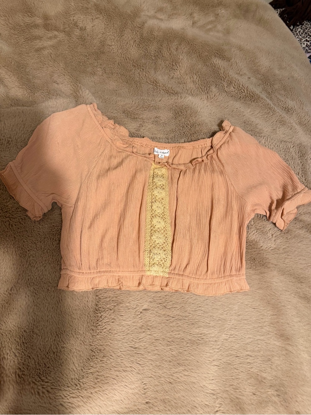 Peach/Tan Lace-Trim Cropped Top - Women